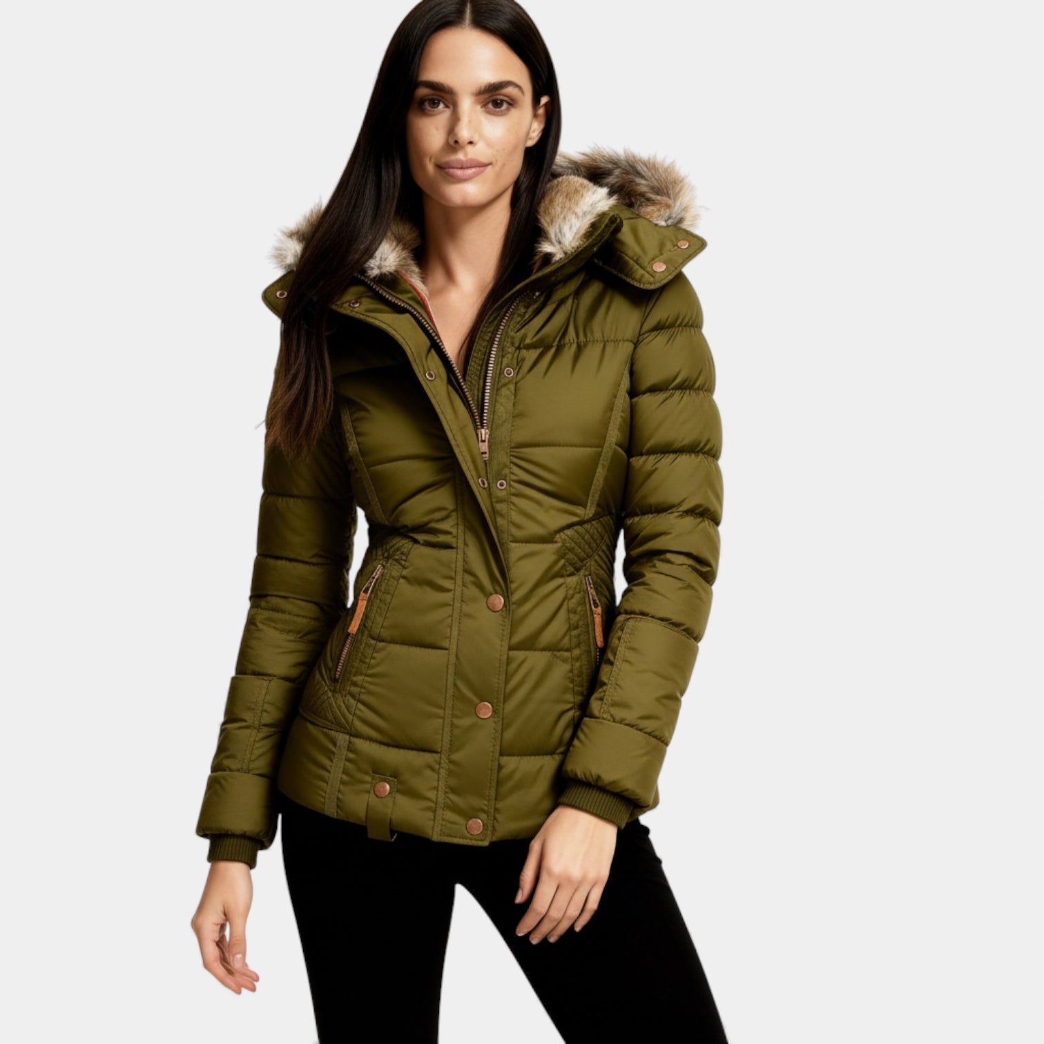 Doudoune matelassée à capuche en fausse fourrure pour femme – Manteau d'hiver matelassé