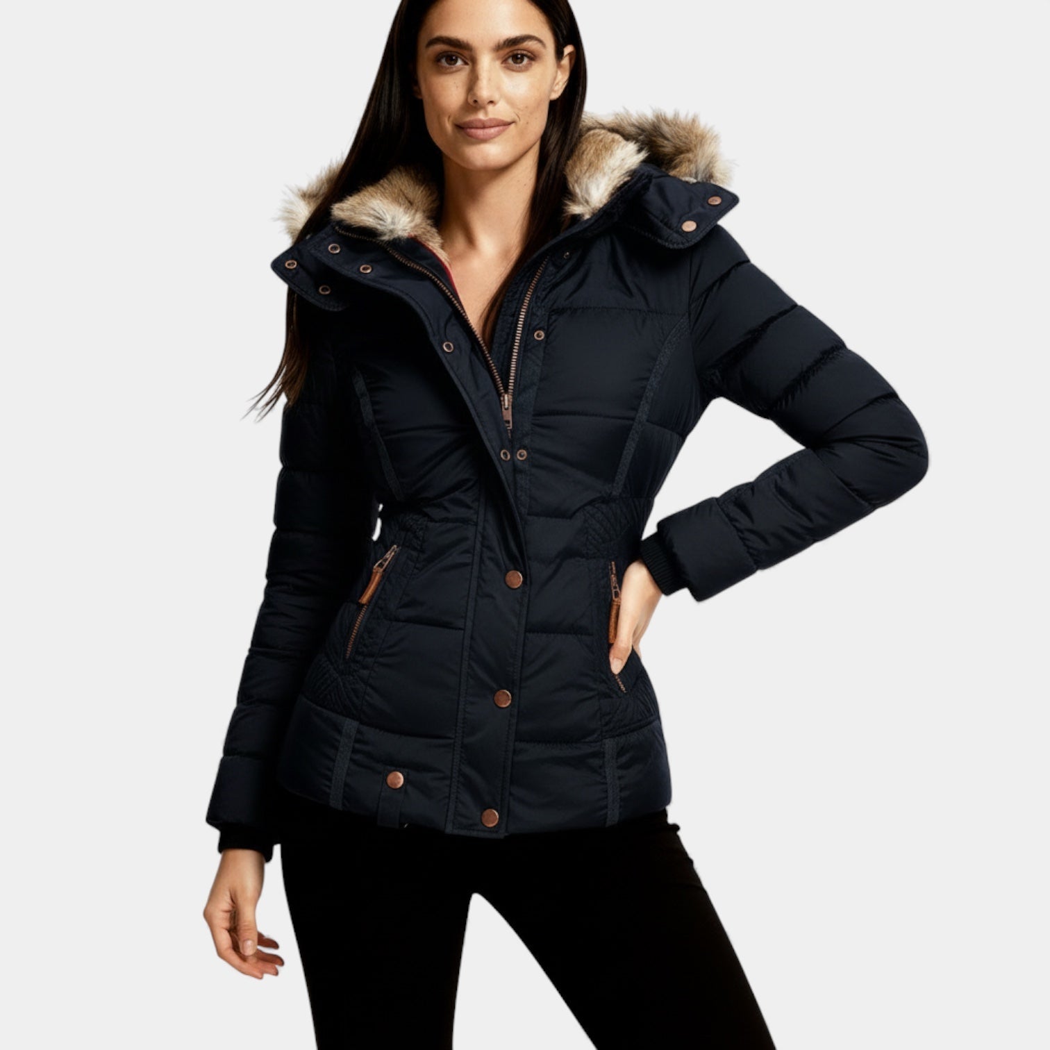 Doudoune matelassée à capuche en fausse fourrure pour femme – Manteau d'hiver matelassé