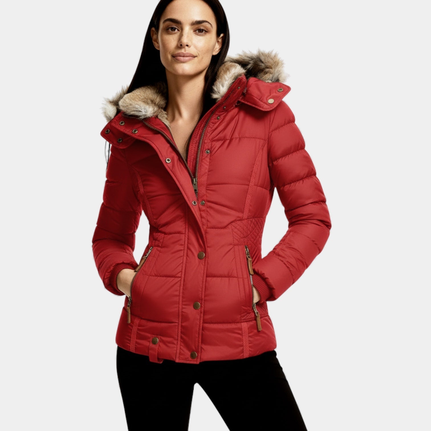 Doudoune matelassée à capuche en fausse fourrure pour femme – Manteau d'hiver matelassé