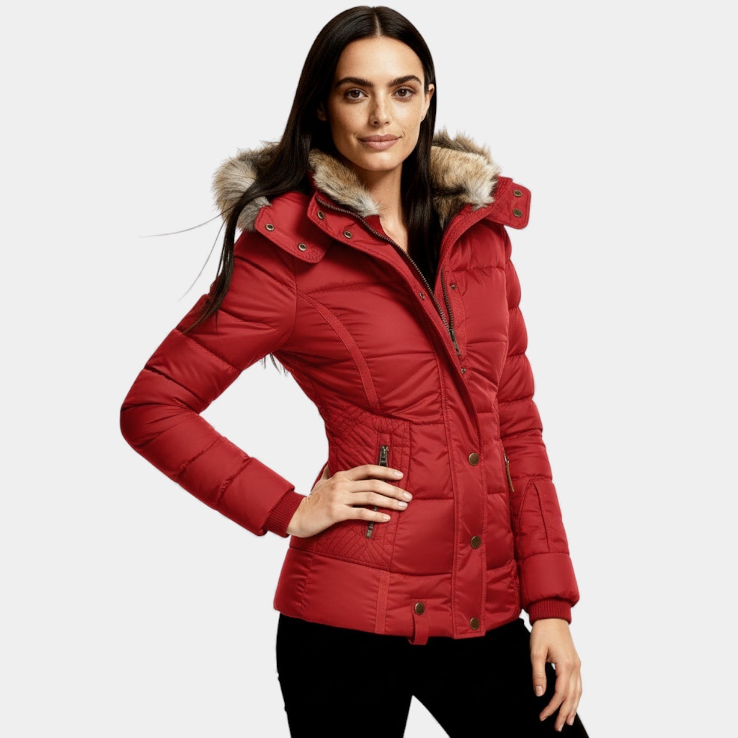 Doudoune matelassée à capuche en fausse fourrure pour femme – Manteau d'hiver matelassé