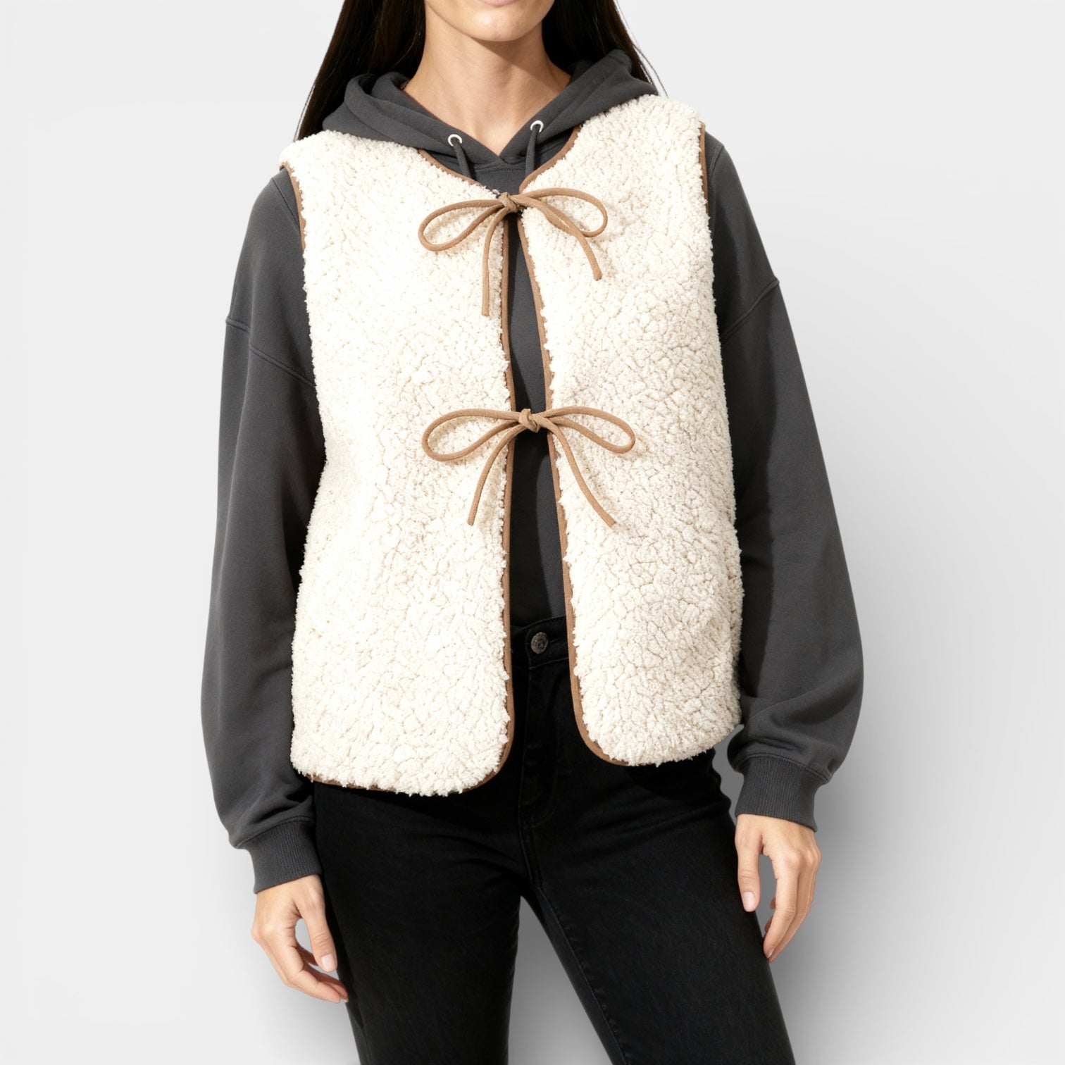 Gilet sans manches matelassé pour femme en molleton teddy doux – à lacets