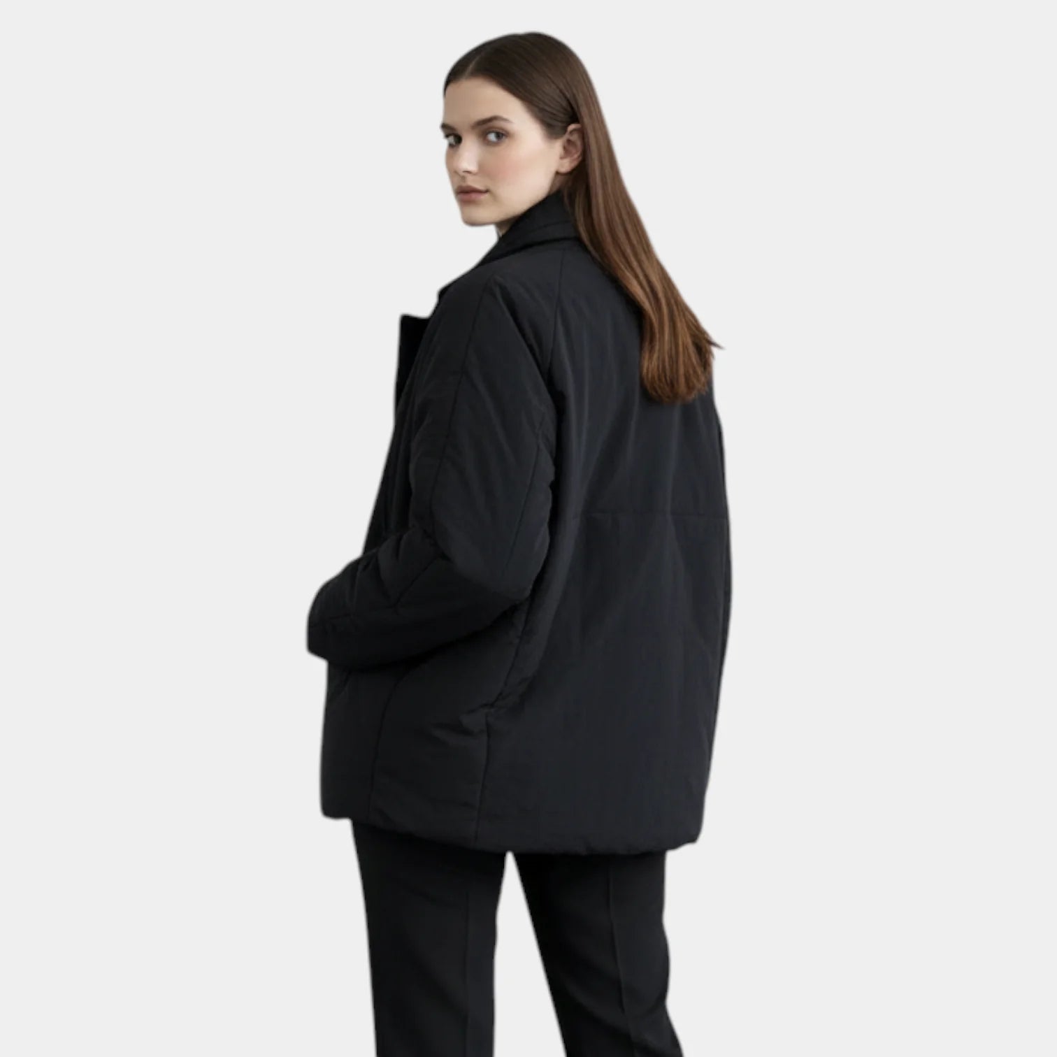 Veste matelassée pour femme à revers – coupe décontractée, longueur mi-longue