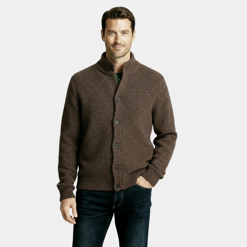 Cardigan homme en laine mélangée chinée, classique