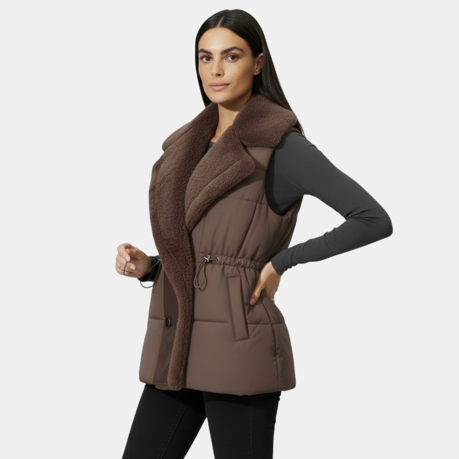 Gilet matelassé sans manches pour femmes - col en fausse shearling végan
