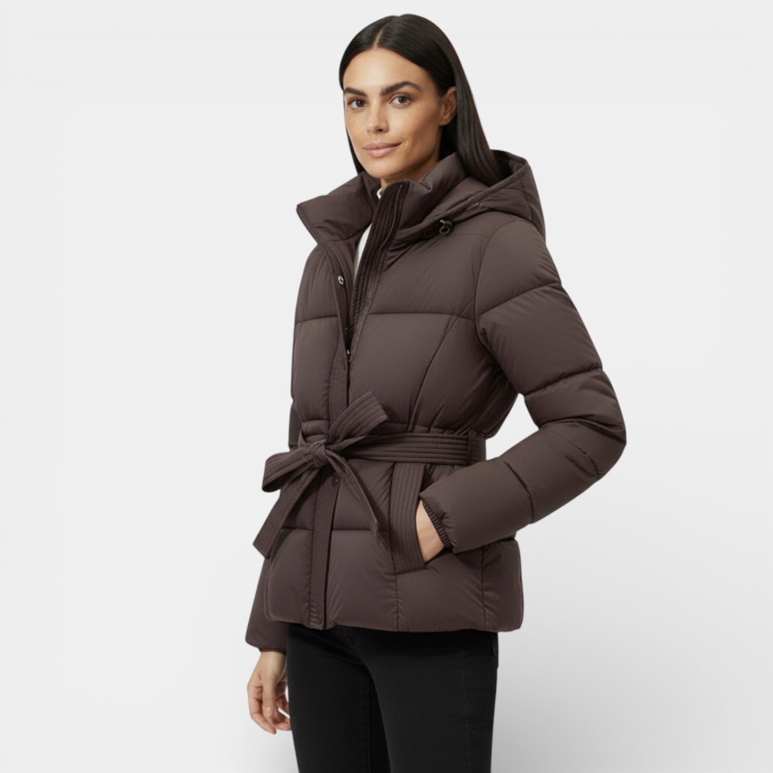 Parka matelassé ceinturé pour femmes - coupe-vent