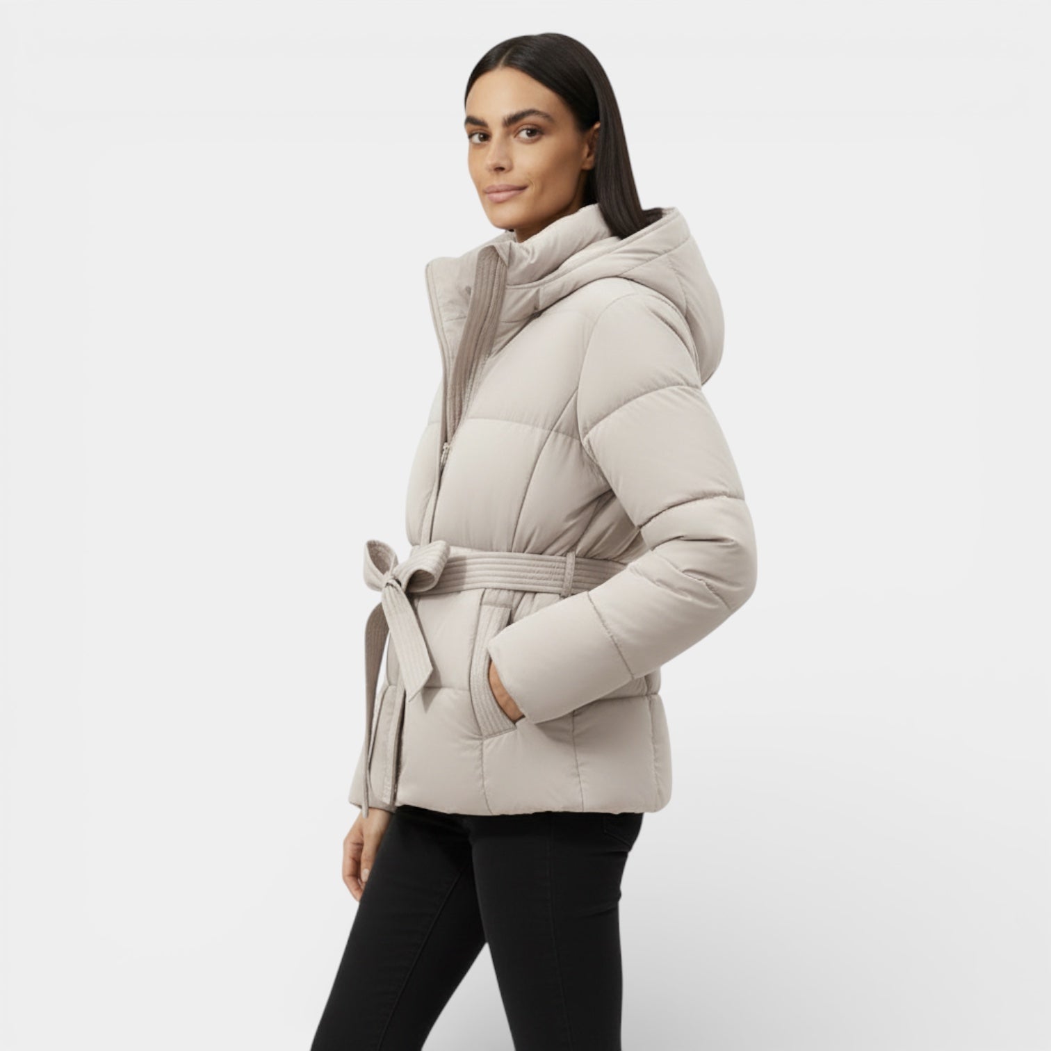 Parka matelassé ceinturé pour femmes - coupe-vent