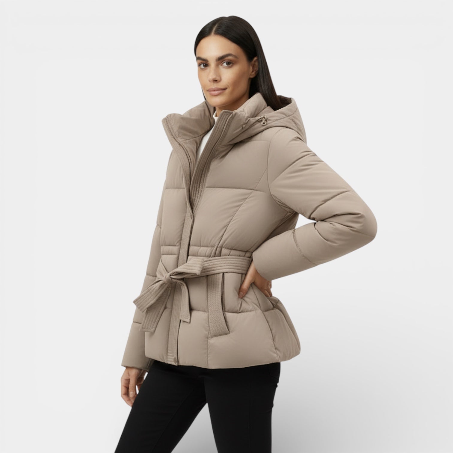 Parka matelassé ceinturé pour femmes - coupe-vent