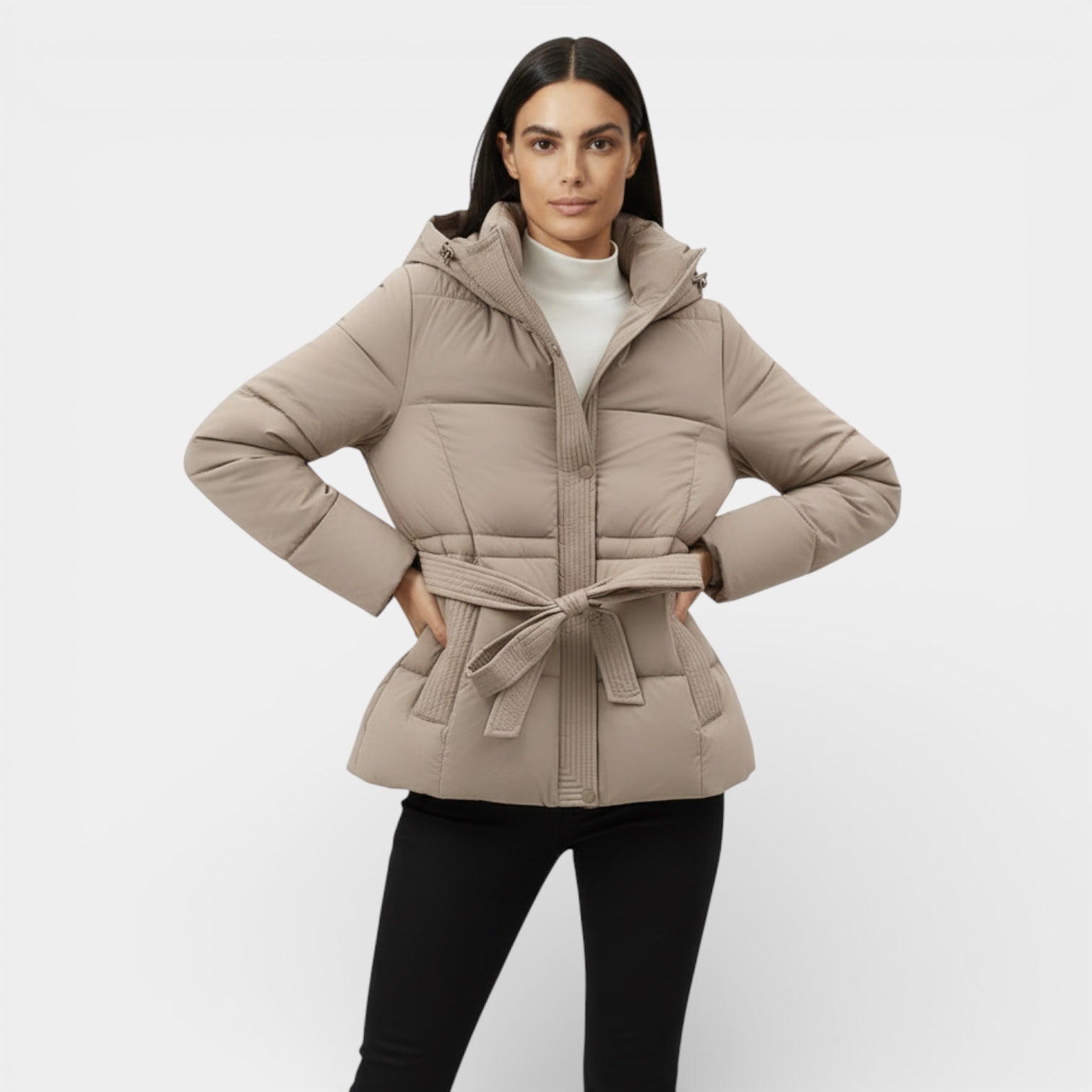 Parka matelassé ceinturé pour femmes - coupe-vent