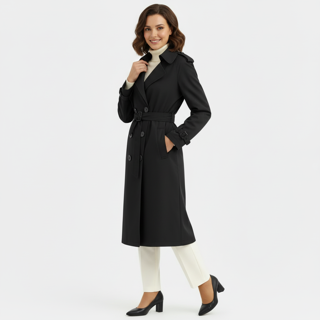 Trench-coat à double boutonnage pour femmes - pardessus long ceinturé