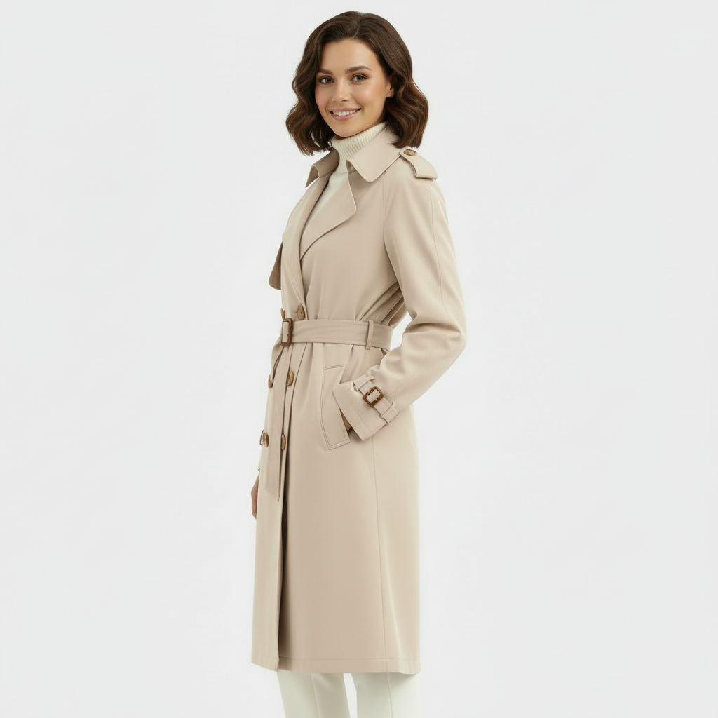 Trench-coat à double boutonnage pour femmes - pardessus long ceinturé
