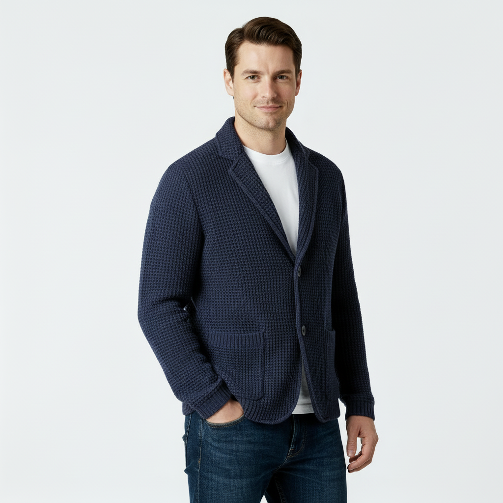 Cardigan en tricot gaufré pour homme – Doux et texturé, à deux boutons