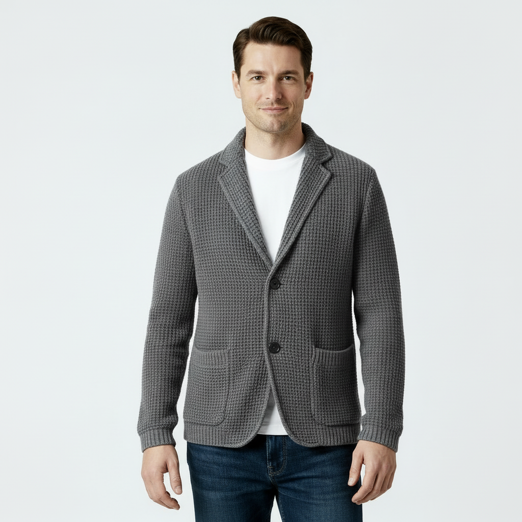 Cardigan en tricot gaufré pour homme – Doux et texturé, à deux boutons