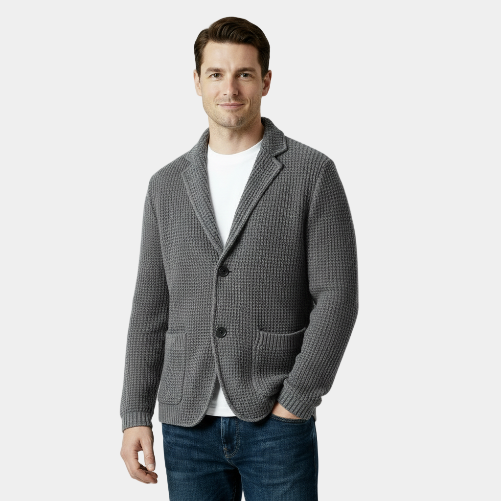 Cardigan en tricot gaufré pour homme – Doux et texturé, à deux boutons