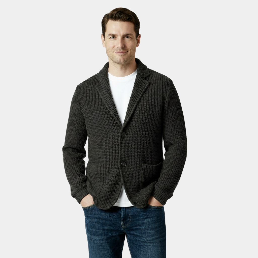 Cardigan en tricot gaufré pour homme – Doux et texturé, à deux boutons