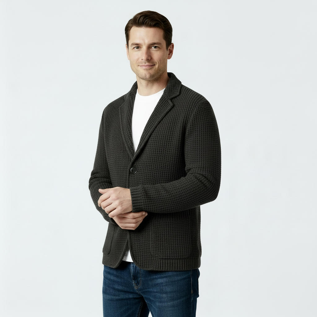 Cardigan en tricot gaufré pour homme – Doux et texturé, à deux boutons