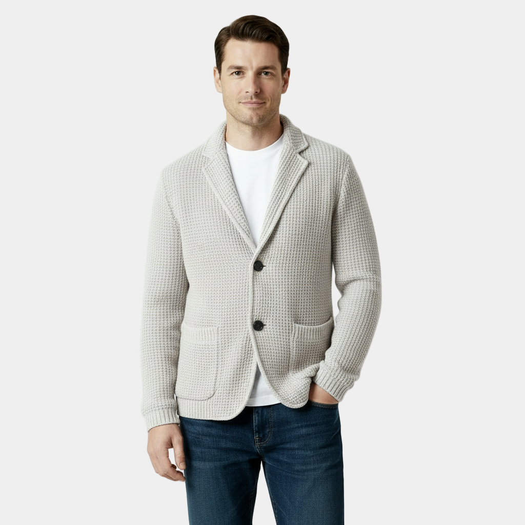 Cardigan en tricot gaufré pour homme – Doux et texturé, à deux boutons