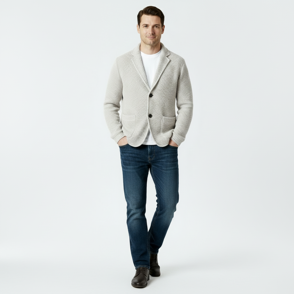 Cardigan en tricot gaufré pour homme – Doux et texturé, à deux boutons