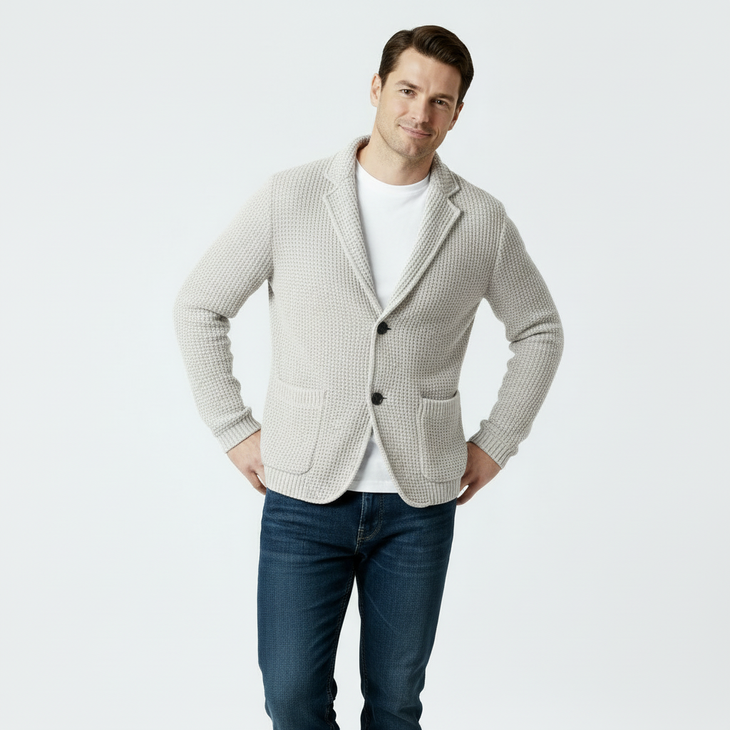 Cardigan en tricot gaufré pour homme – Doux et texturé, à deux boutons