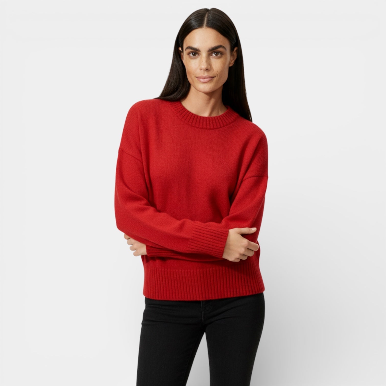 Pull femme en mélange de laine, col rond, coupe décontractée