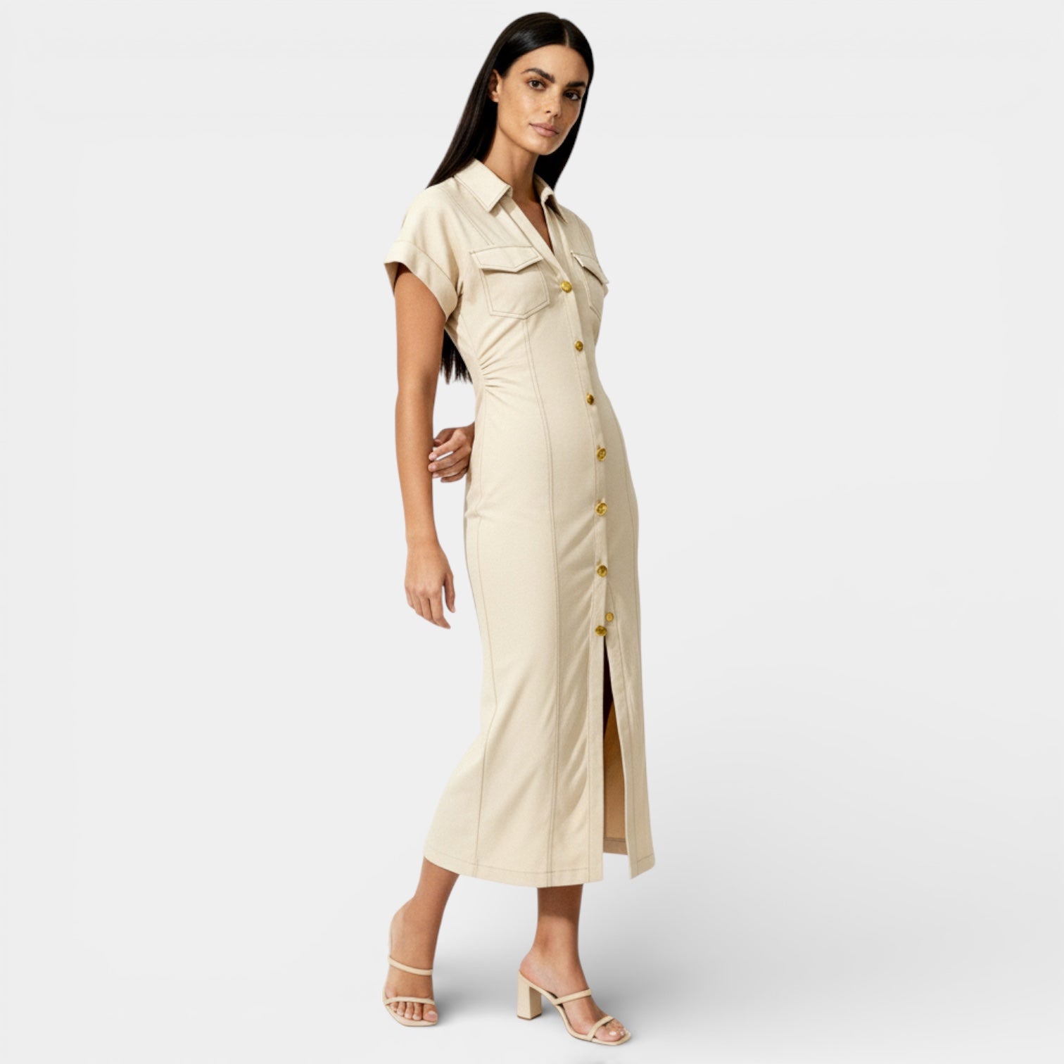 Robe midi en denim à boutons sur le devant pour femmes