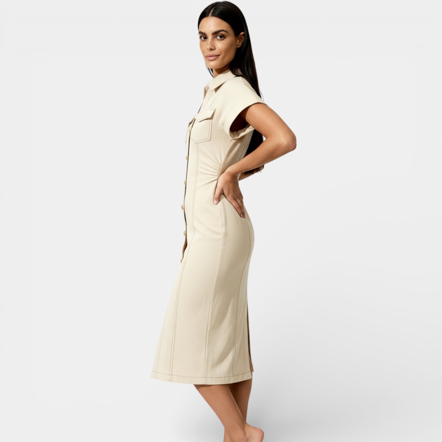 Robe midi en denim à boutons sur le devant pour femmes