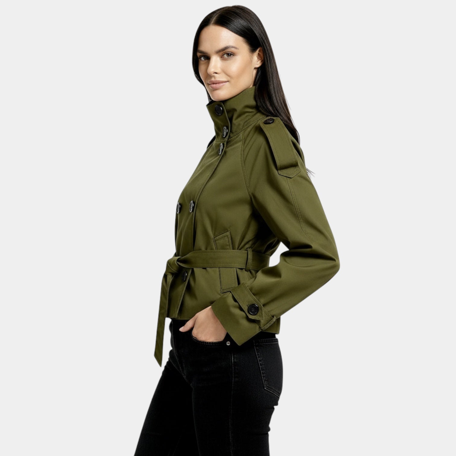 Veste trench courte pour femmes – manteau court ceinturé