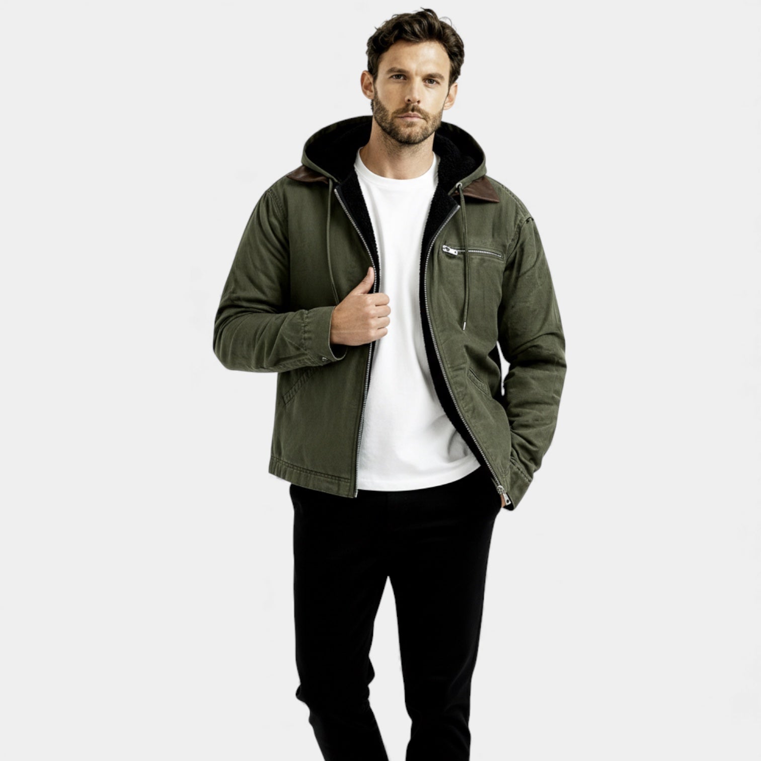 Veste utilitaire à capuche pour homme doublée de polaire