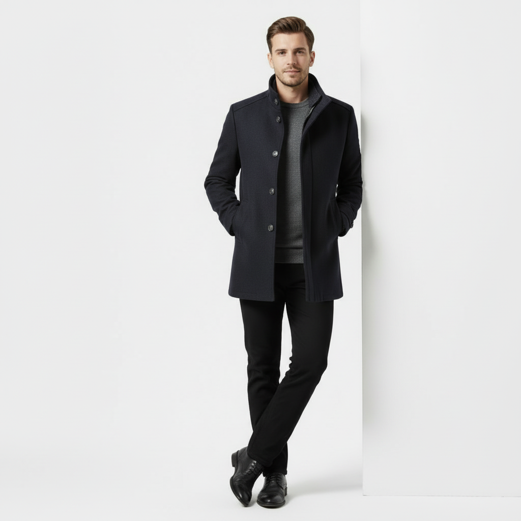 Manteau pour homme en mélange de laine à col montant