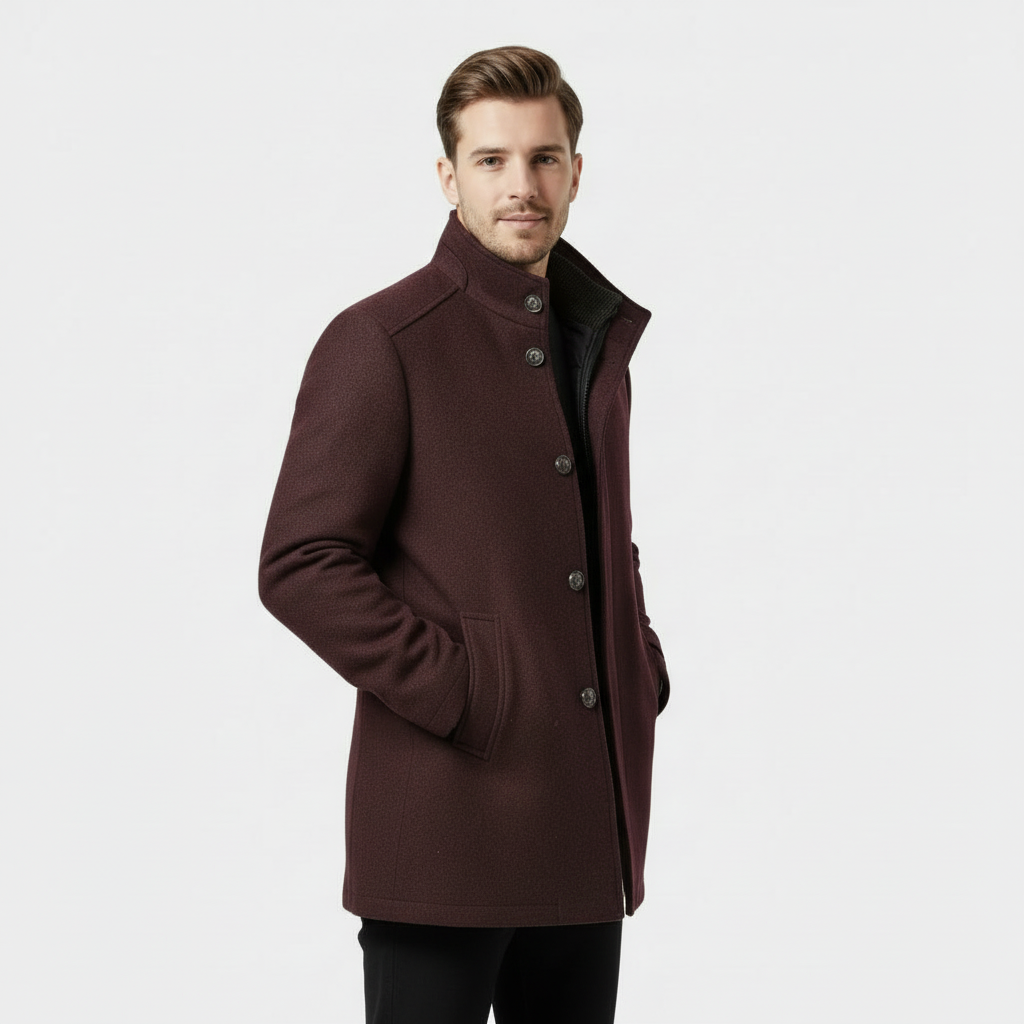 Manteau pour homme en mélange de laine à col montant
