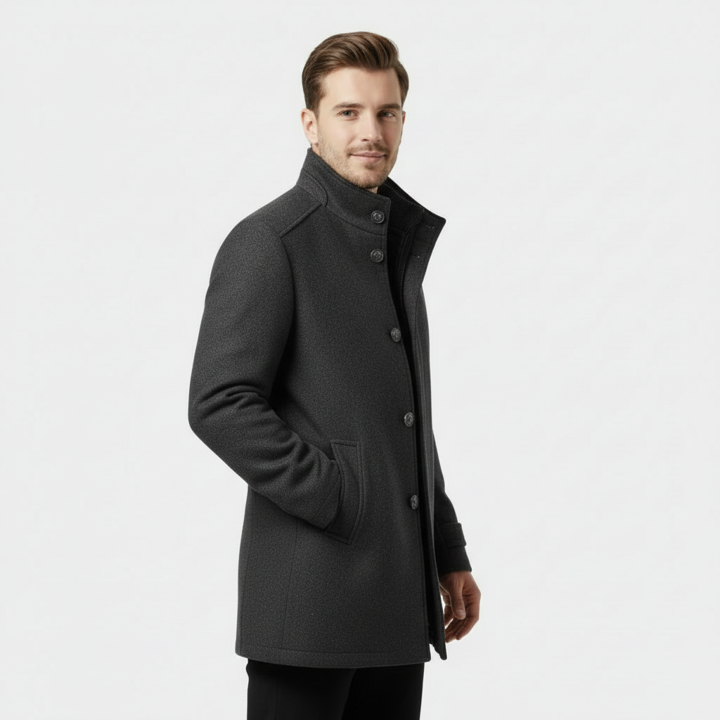 Manteau pour homme en mélange de laine à col montant