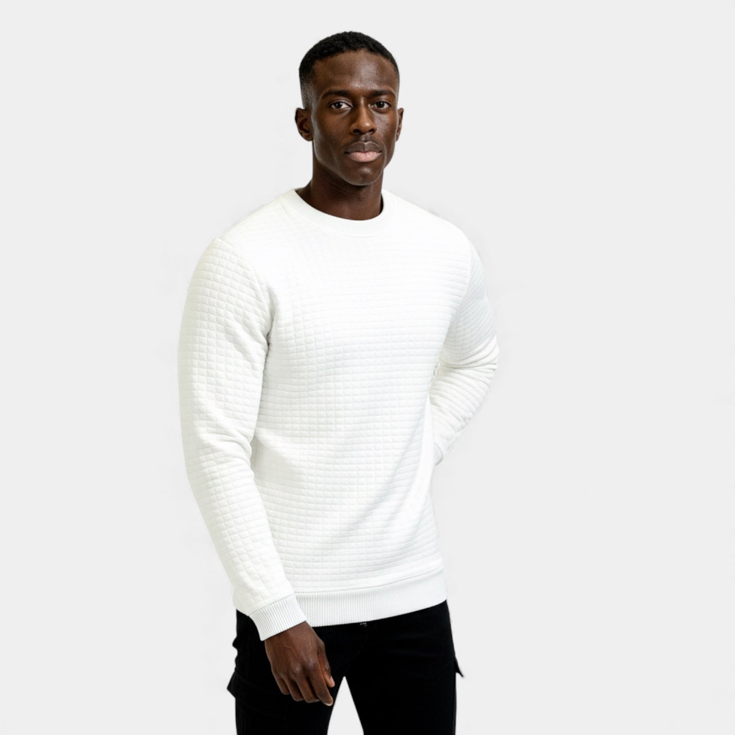 Pull homme en maille gaufre à col rond