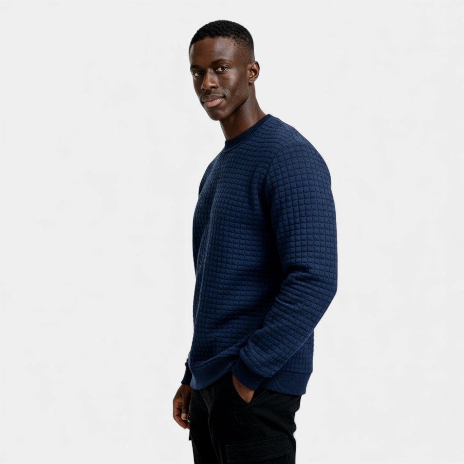 Pull homme en maille gaufre à col rond