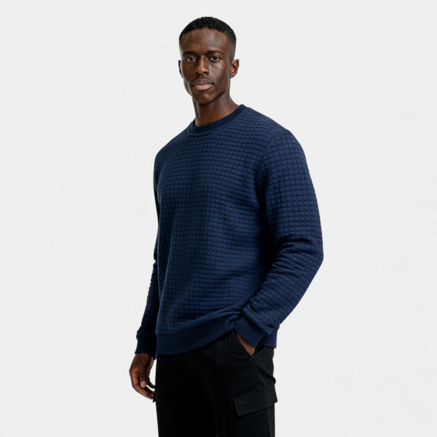 Pull homme en maille gaufre à col rond