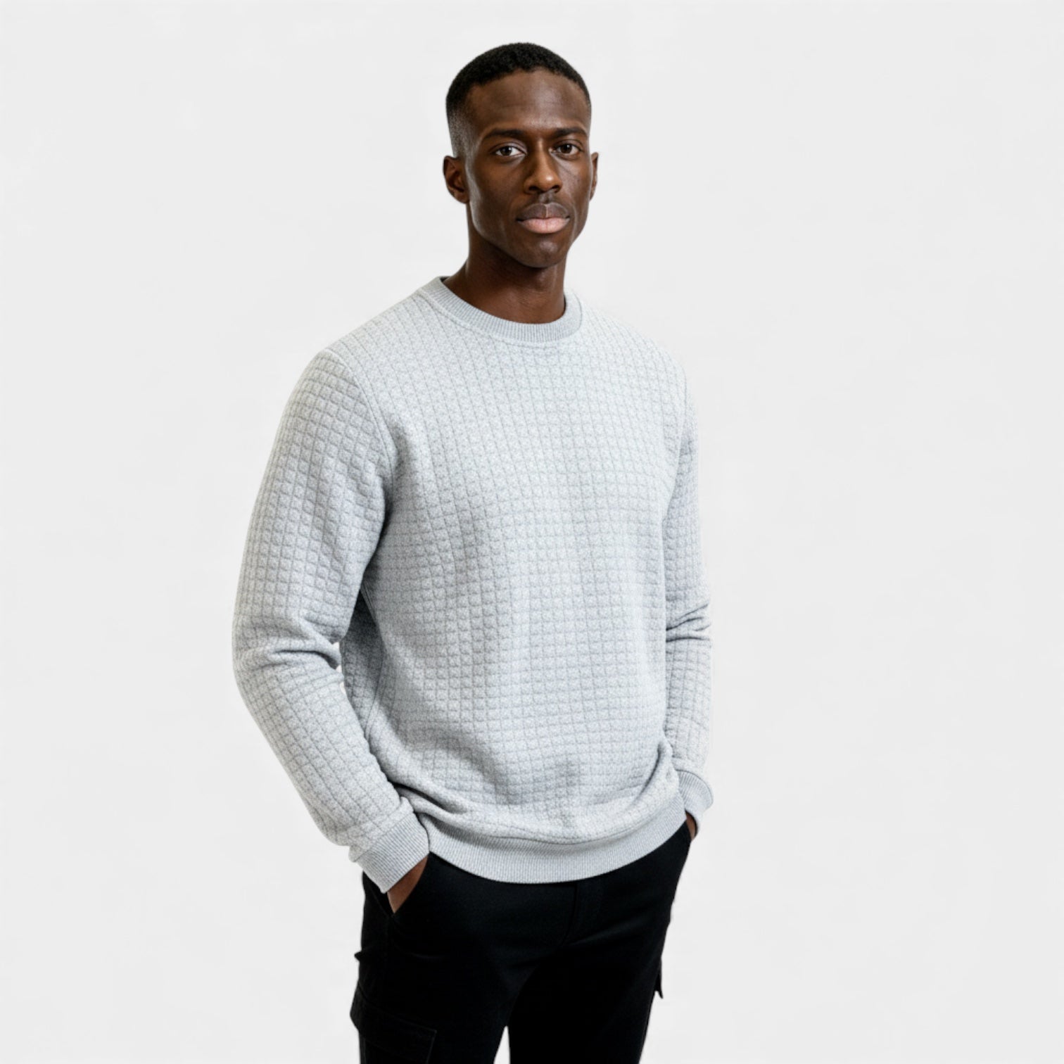 Pull homme en maille gaufre à col rond