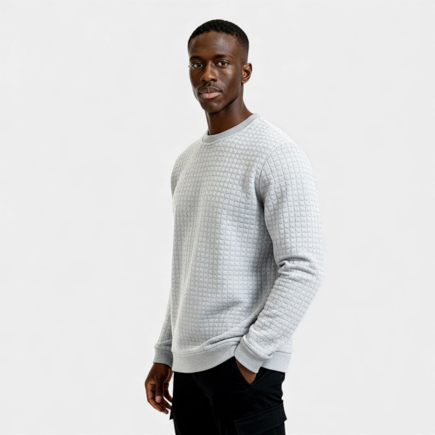 Pull homme en maille gaufre à col rond