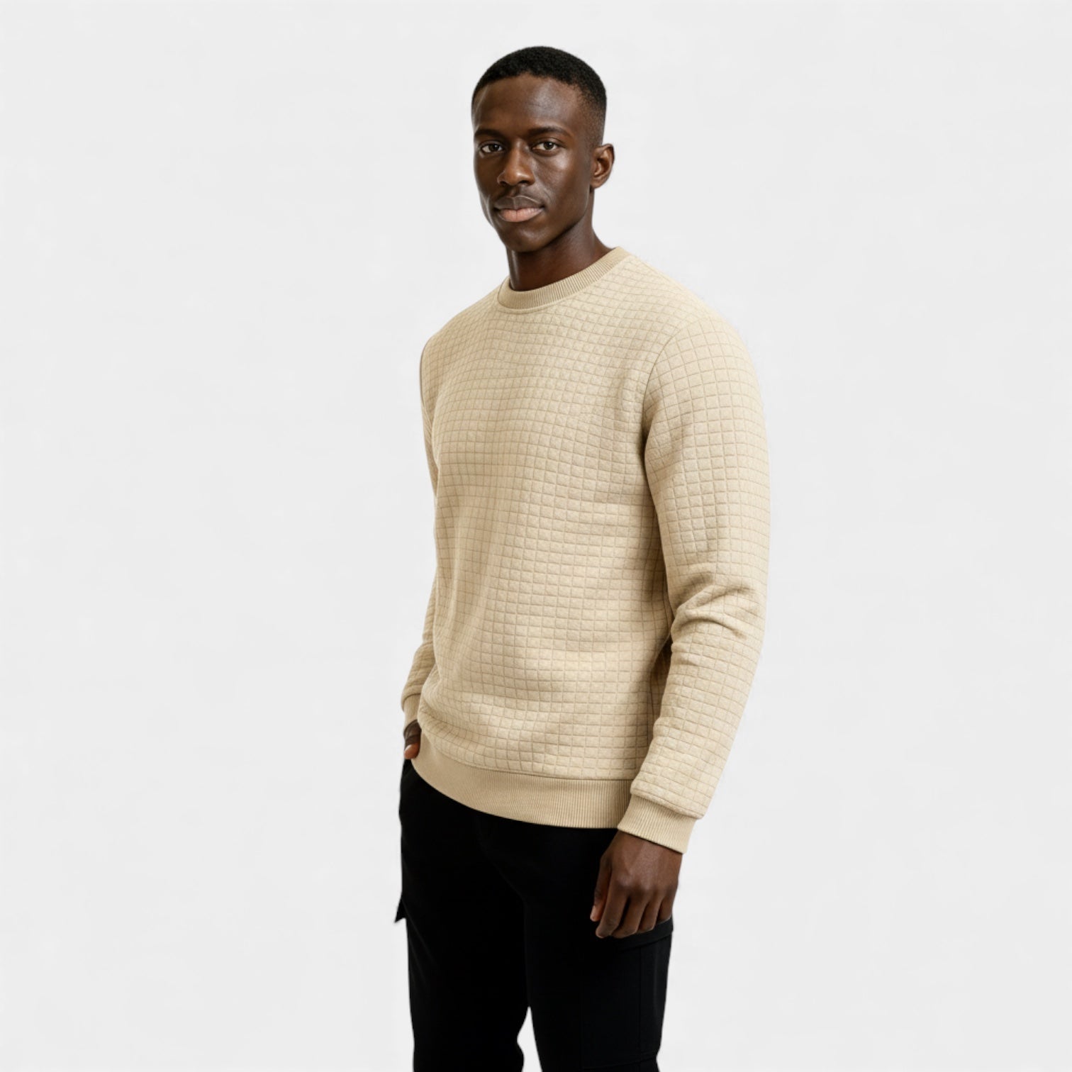 Pull homme en maille gaufre à col rond