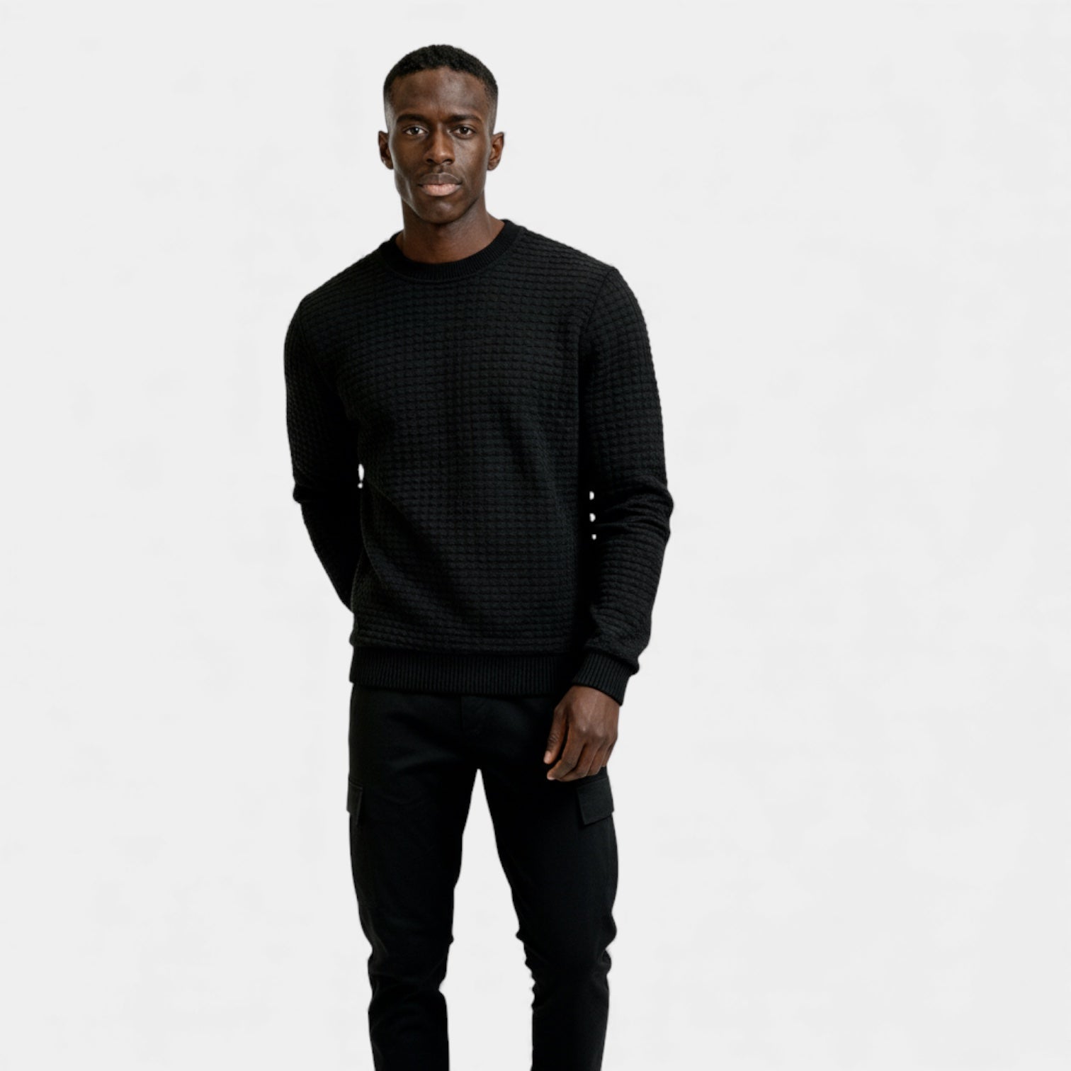 Pull homme en maille gaufre à col rond