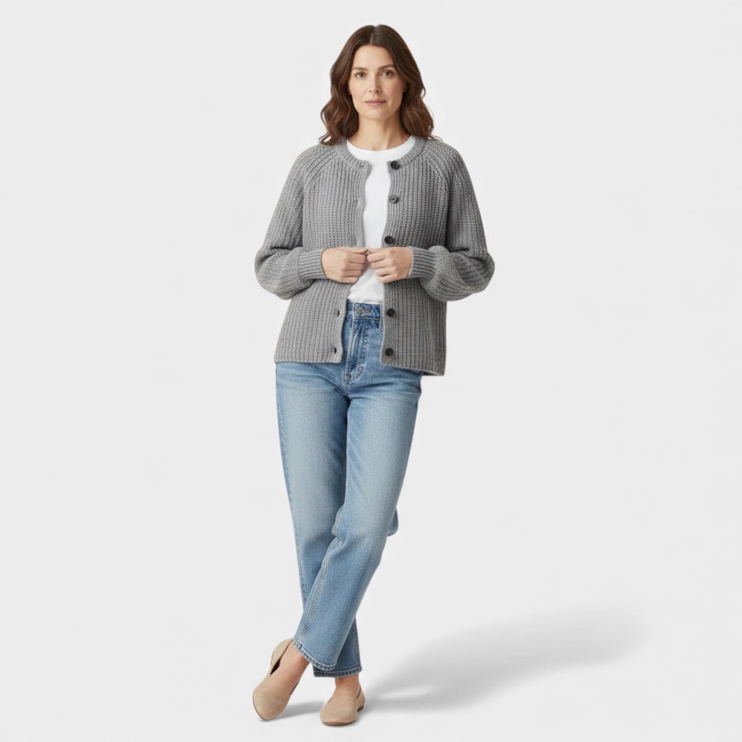 Cardigan pour femme en maille épaisse à motif nid d'abeille – boutons sur le devant