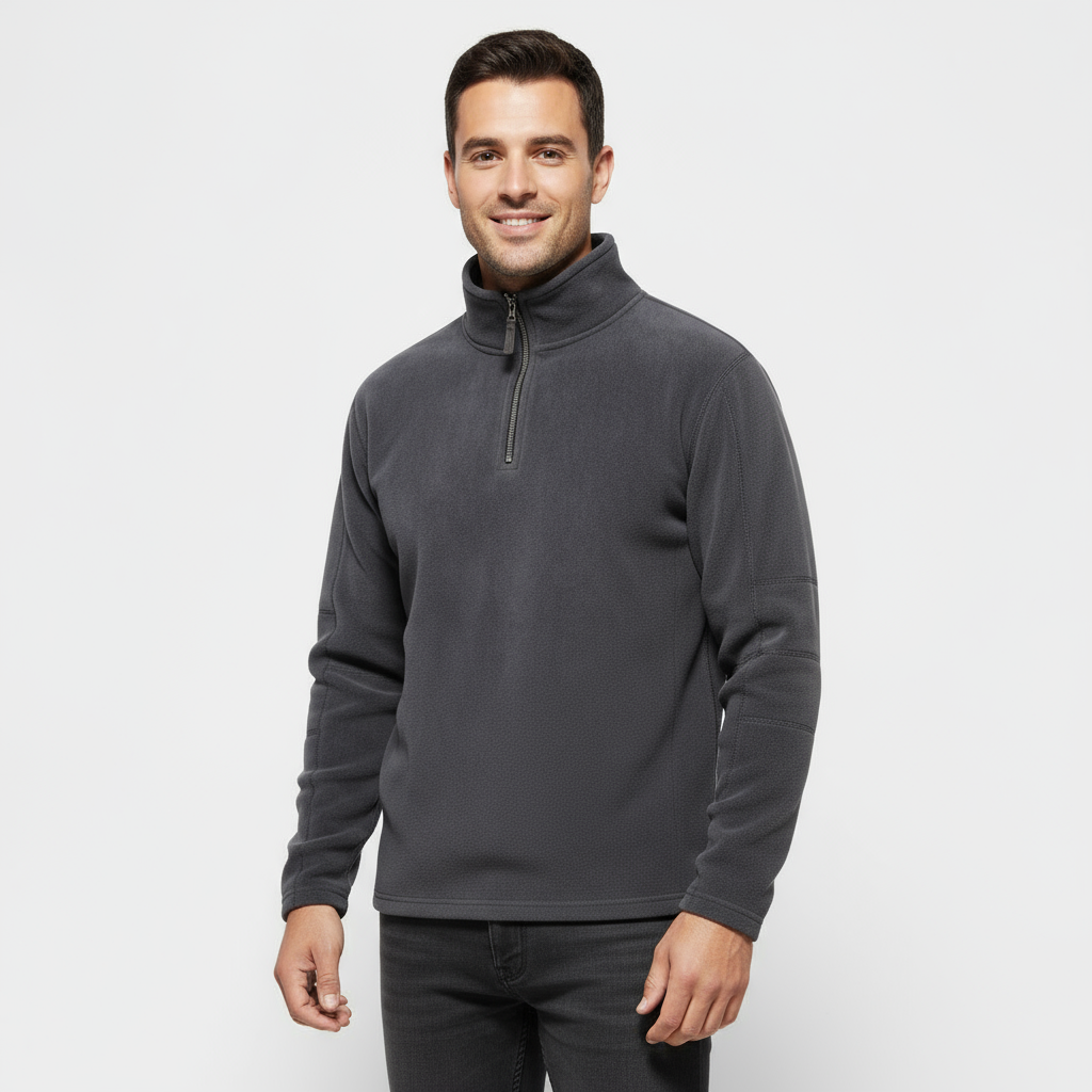 Pull polaire pour homme à demi-zip et col montant