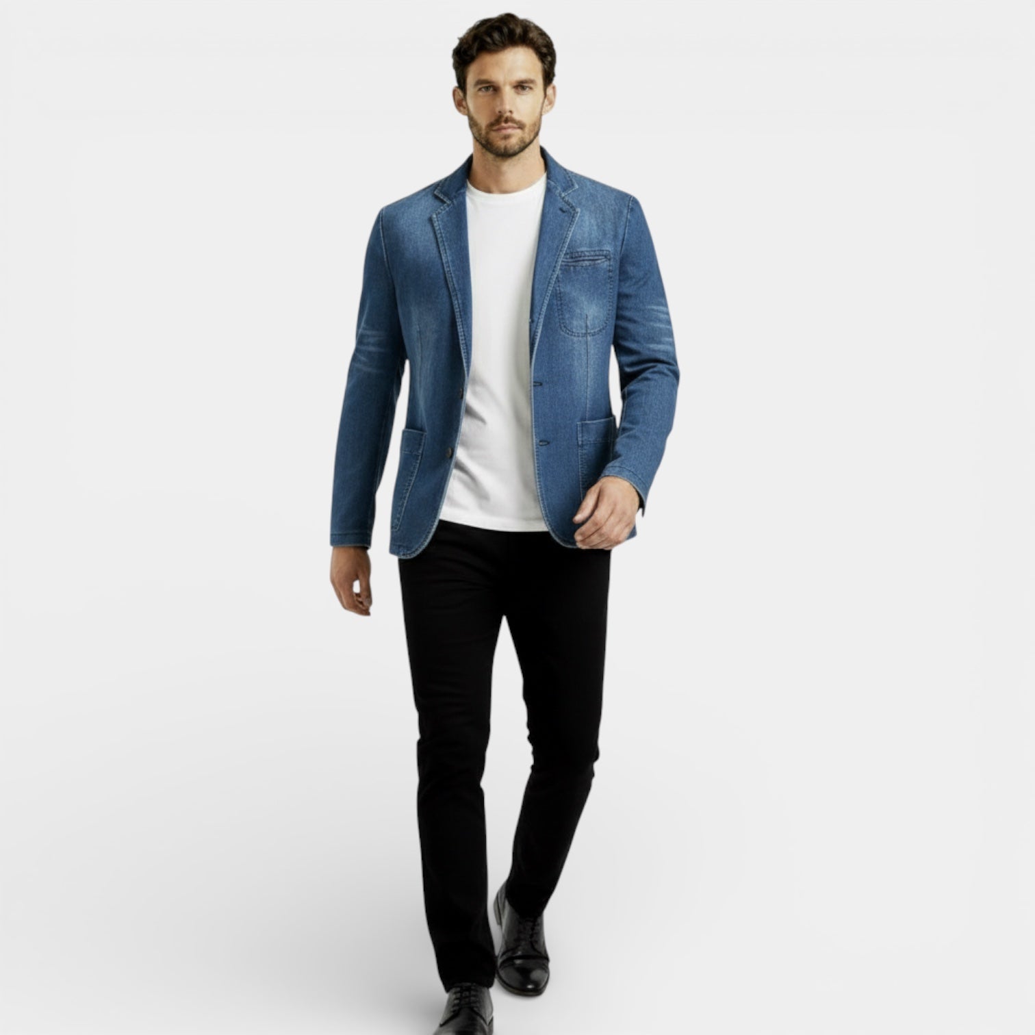 Blazer en denim décontracté pour homme – manteau long sur mesure