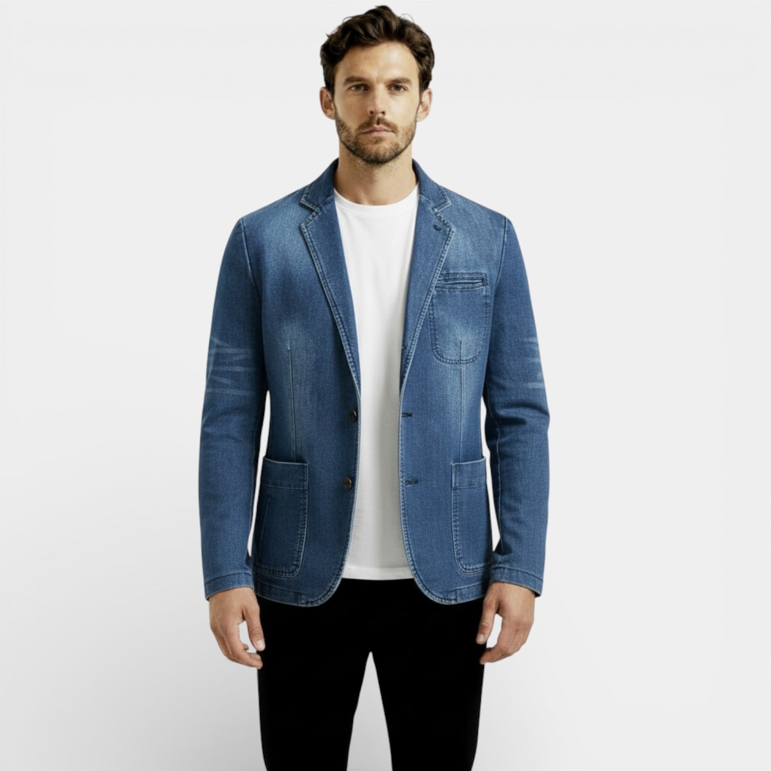 Blazer en denim décontracté pour homme – manteau long sur mesure