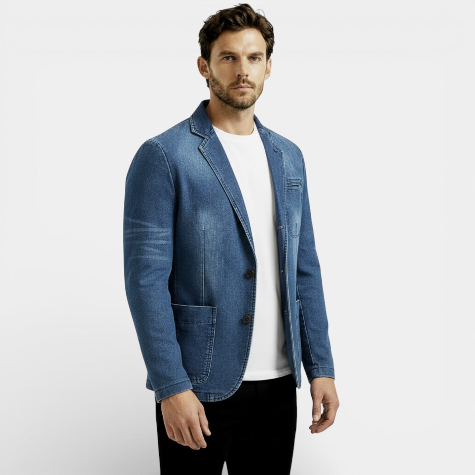 Blazer en denim décontracté pour homme – manteau long sur mesure