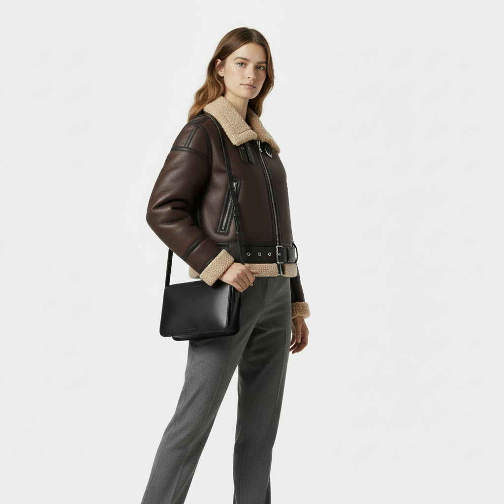 Veste aviateur pour femme – bordure en peau de mouton retournée