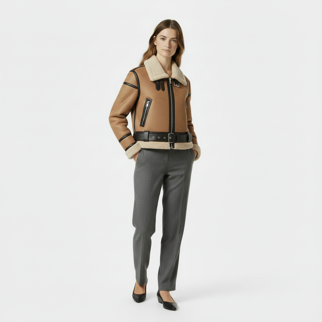 Veste aviateur pour femme – bordure en peau de mouton retournée