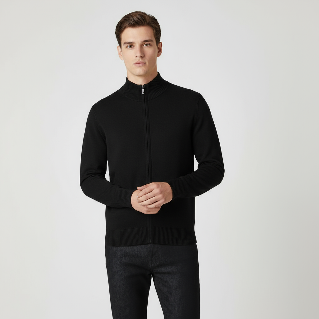 Cardigan en maille pour homme à manches longues avec fermeture éclair sur toute la longueur et bord-côtes