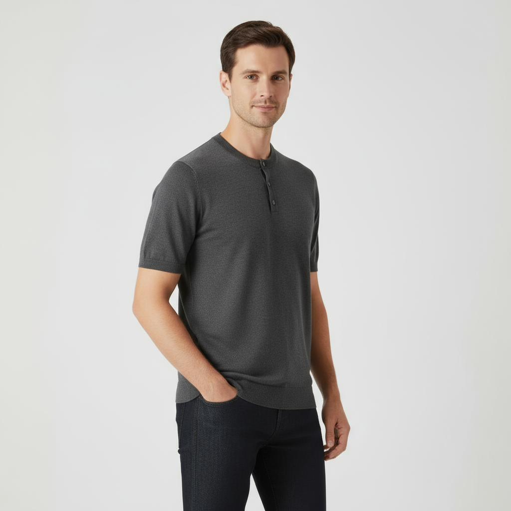 T-shirt Henley en coton pour homme