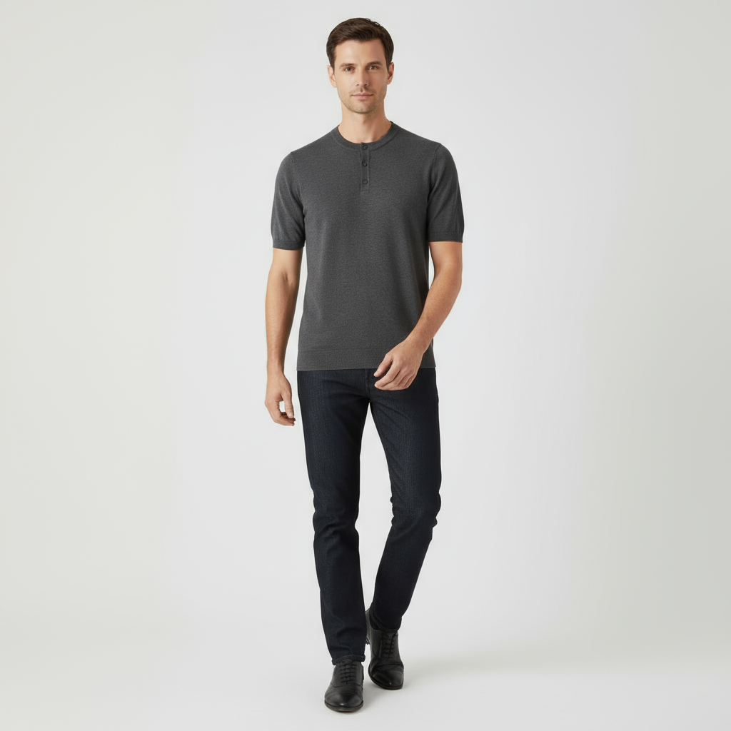T-shirt Henley en coton pour homme