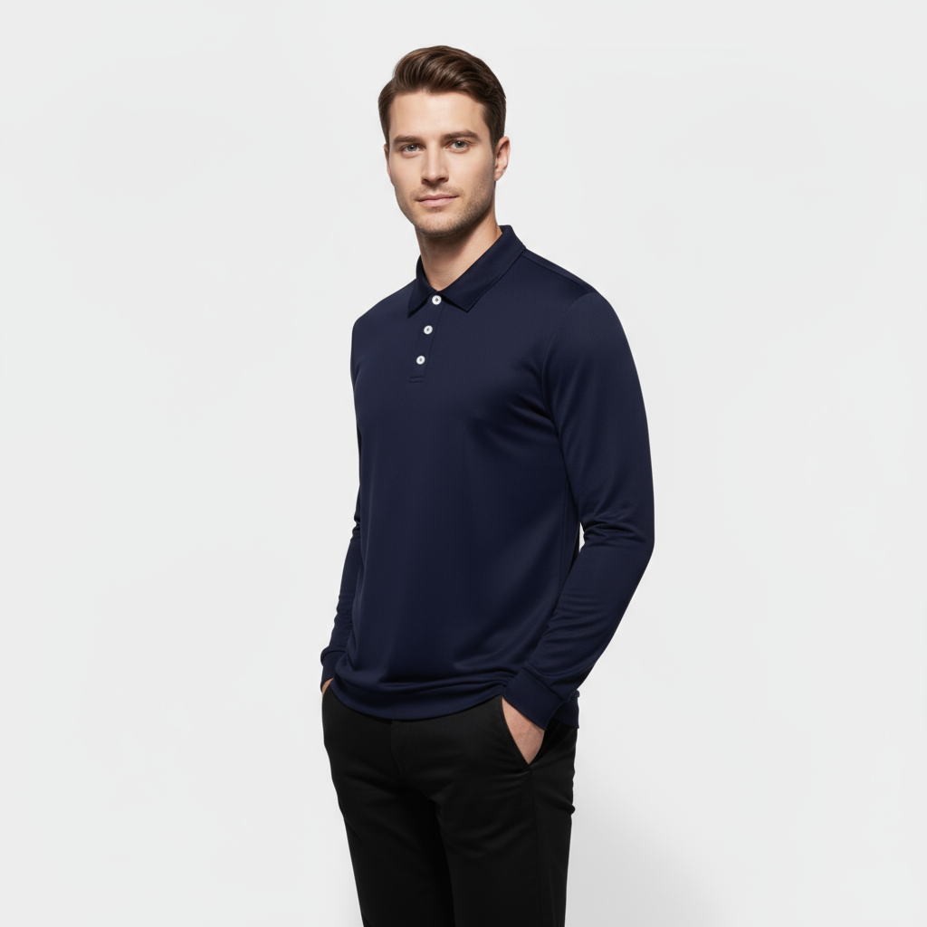 Polo à manches longues de performance pour homme – coupe slim stretch avec tissu anti-odeur