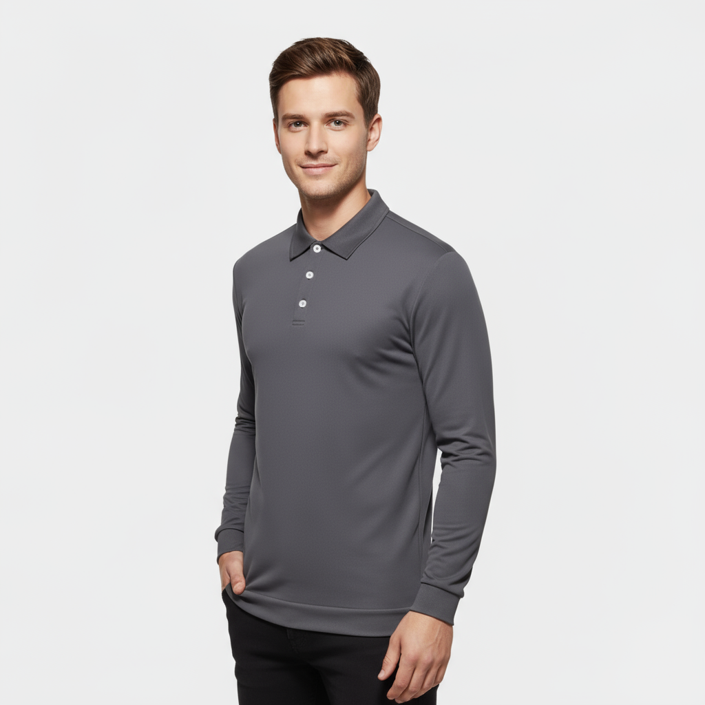 Polo à manches longues de performance pour homme – coupe slim stretch avec tissu anti-odeur