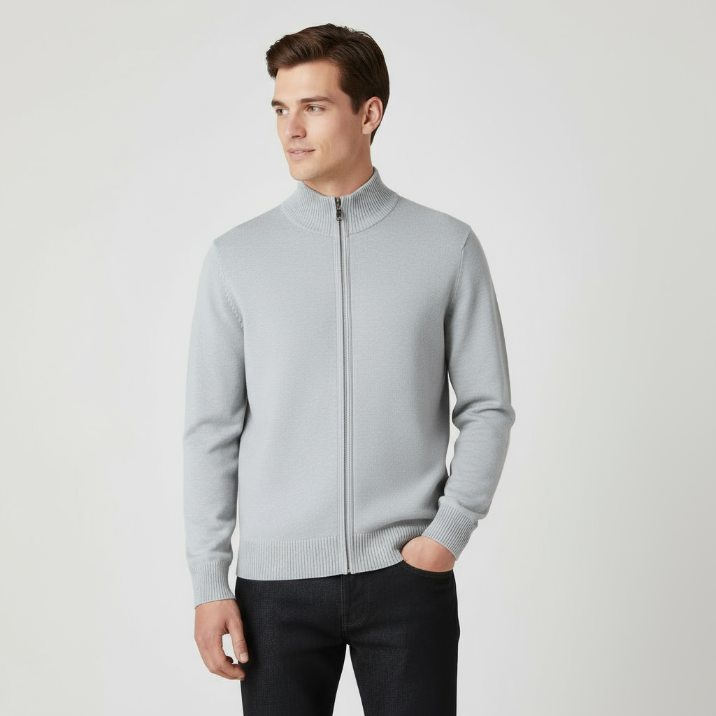 Cardigan en maille pour homme à manches longues avec fermeture éclair sur toute la longueur et bord-côtes